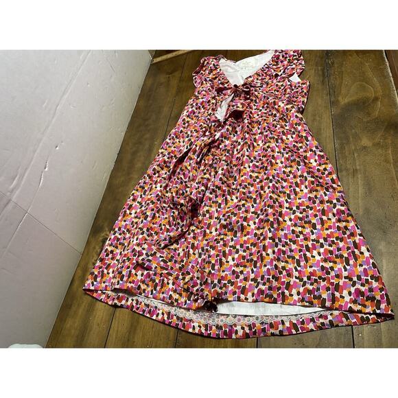 KATE SPADE Aubrey Wrap Dress 6 Pink Brown Abstract Print Silk Sleeveless Ruffles - Picture 2 of 15